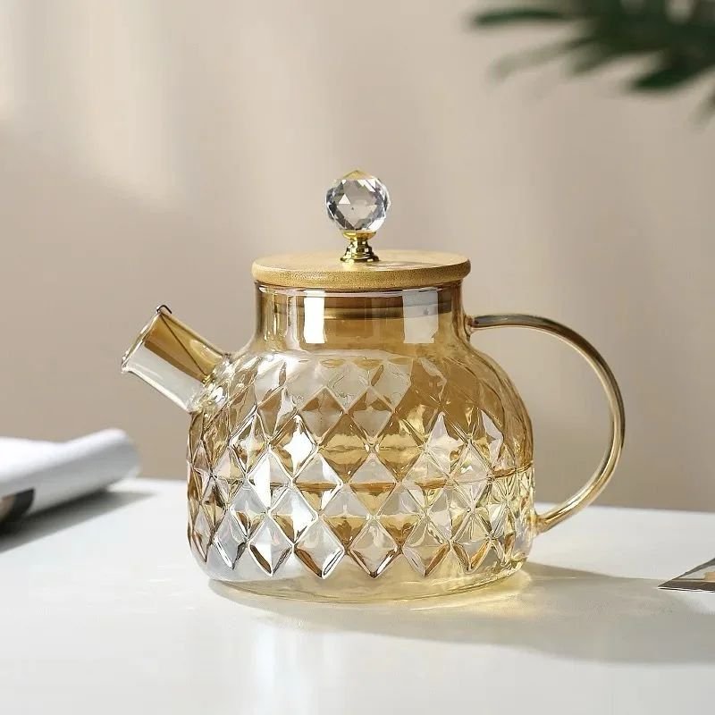 Champagne Color Diamond Texture Surface Glass Kettle | - Elegant Households KE