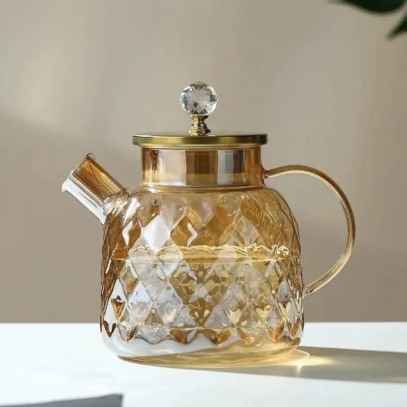 Champagne Color Diamond Texture Surface Glass Kettle | - Elegant Households KE