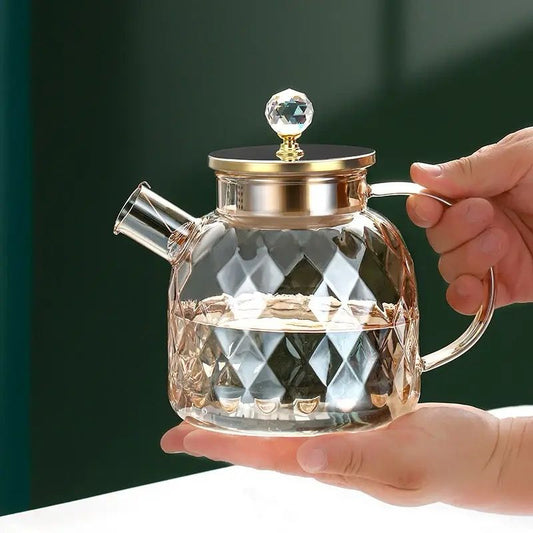 Champagne Color Diamond Texture Surface Glass Kettle Heat - resistant Thicken Glass Household Juice Flower Teapot Nordic  | - Elegant Households KE