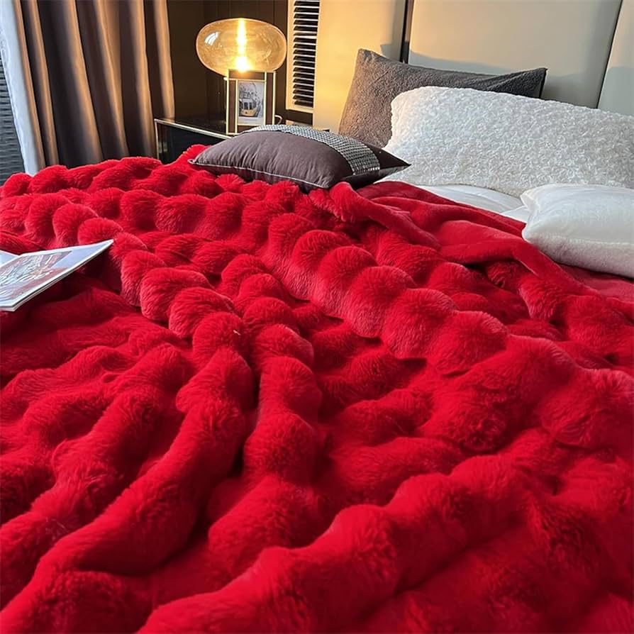 Christmas Red Soft Bubble Winter Throw Blanket 180*200cm (6*6) | - Elegant Households KE