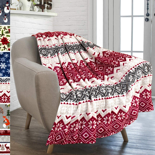 Christmas Sherpa Fleece Throw Blanket – Soft Flannel Holiday Blanket for Couch, Bed & Travel (130×150cm) | - Elegant Households KE