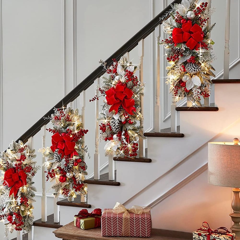 Christmas staircase wreath decorations | - Elegant Households KE