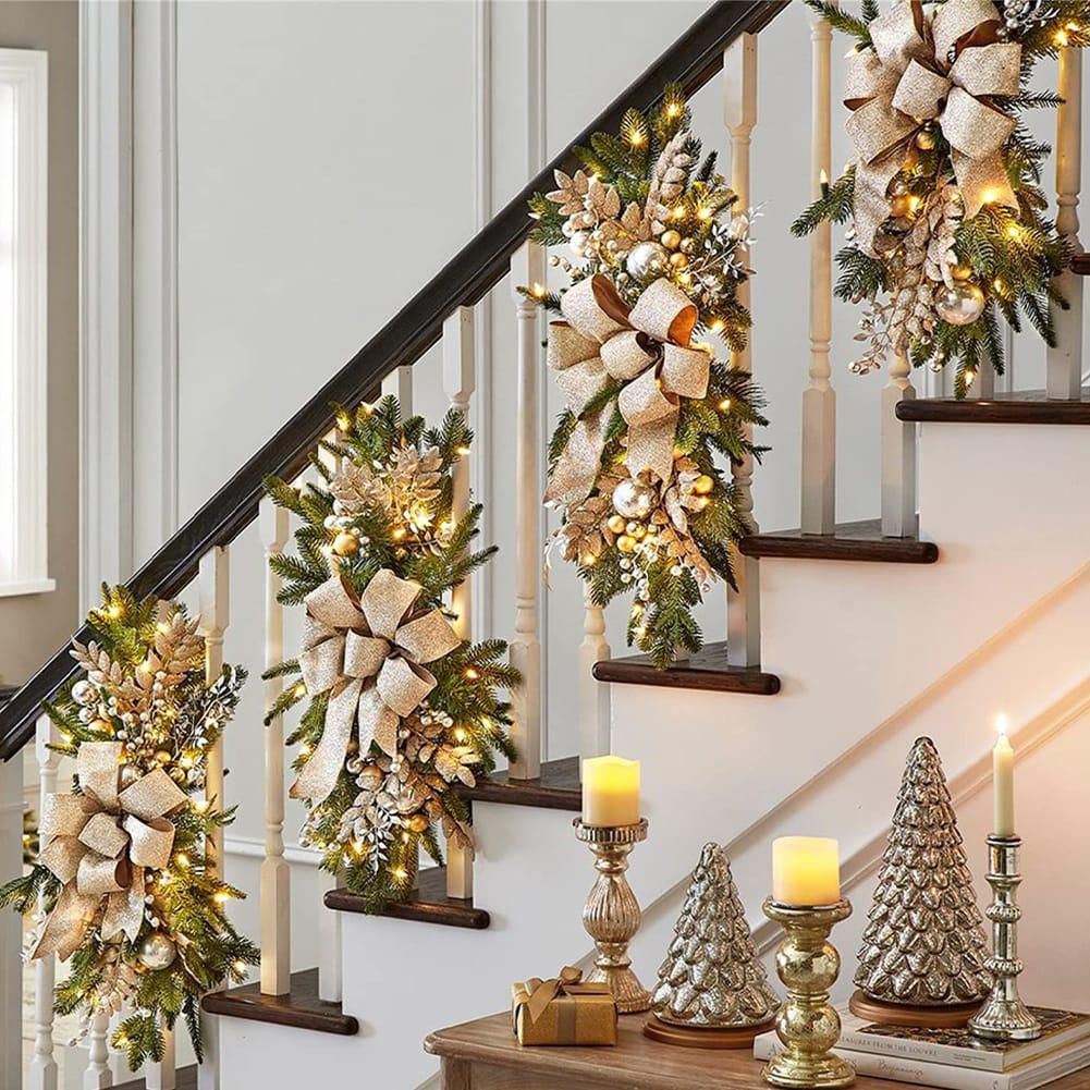 Christmas Swag Wreath with LED Lights – Staircase, Door & Window Garland Decoration. | - Elegant Households KE