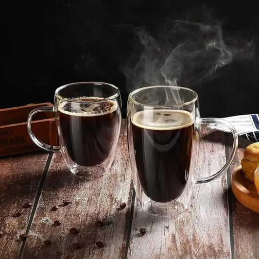 Clear Double - Walled Glass Mugs – Durable Heat Resistant Cups for Coffee, Tea, Lattes, and Cappuccinos | - Elegant Households KE