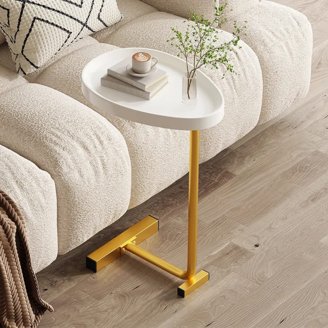 Coffee Table - Stylish C-Shaped Side Table with Storage for Sofa or Bedside Use
