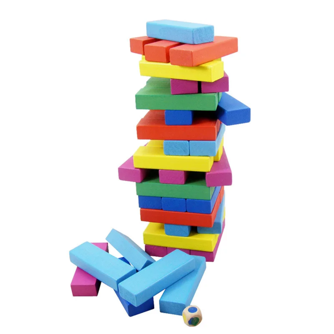 Coloured Jenga Blocks 54pcs – Wooden Stacking Game | - Elegant Households KE