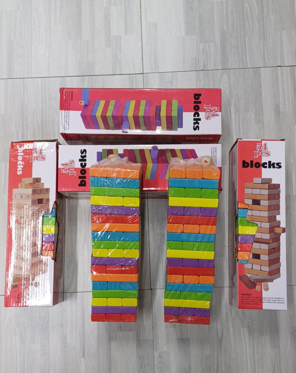 Coloured Jenga Blocks 54pcs – Wooden Stacking Game | - Elegant Households KE