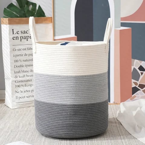 Cotton rope laundry basket woven large storage basket | - Elegant Households KE