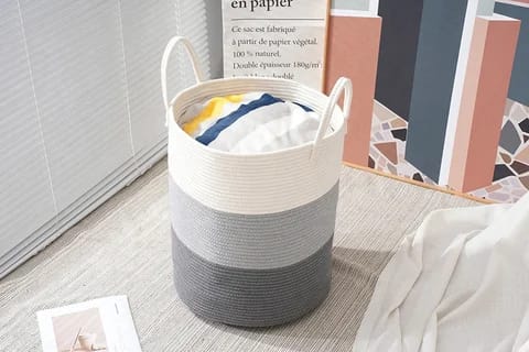 Cotton rope laundry basket woven large storage basket | - Elegant Households KE