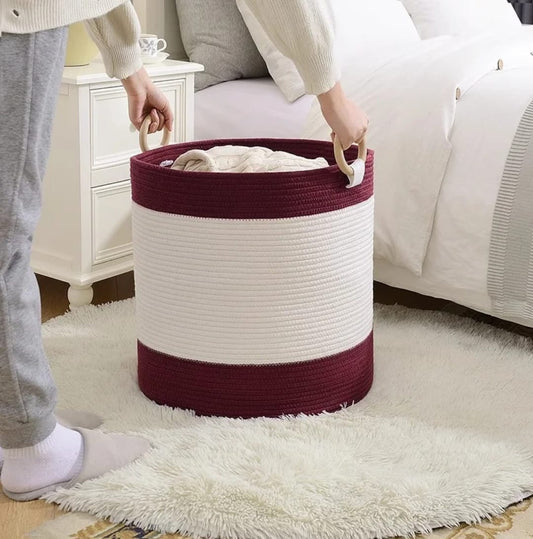 Cotton Rope Storage Basket 45cm – Collapsible Laundry & Toy | - Elegant Households KE