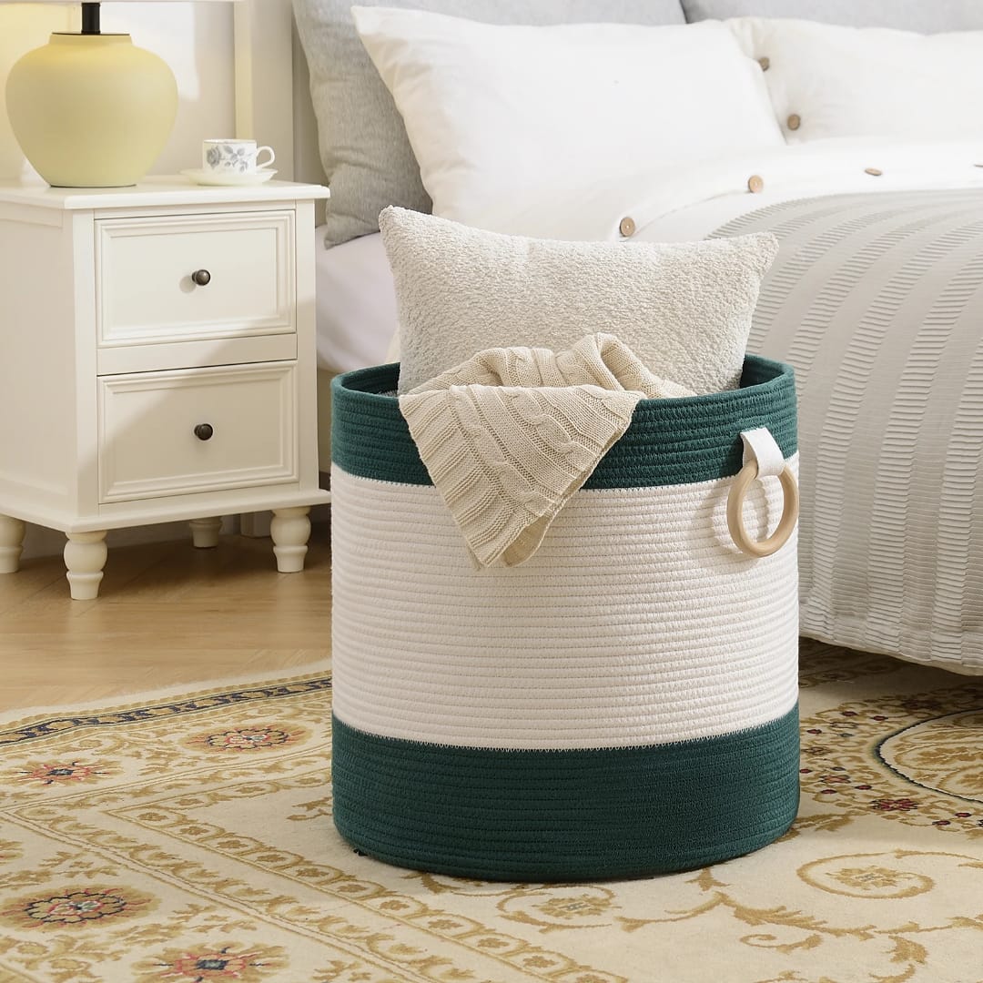 Cotton Rope Storage Basket 45cm – Collapsible Laundry & Toy | - Elegant Households KE