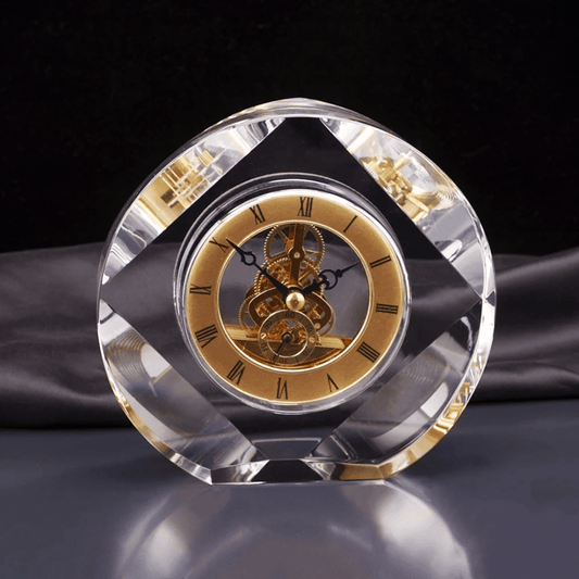 Crystal Glass Desk Clock – Luxury Mechanical Timepiece | - Elegant Households KE