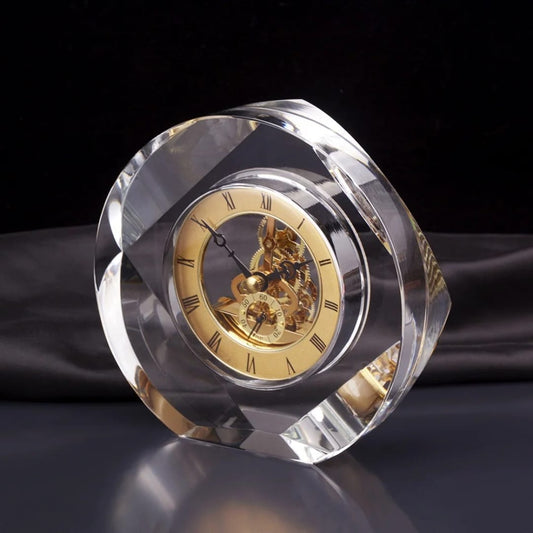 Crystal Glass Desk Clock – Luxury Mechanical Timepiece | - Elegant Households KE