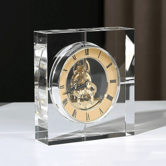 Crystal Glass Desktop Clock – Luxury Mechanical Desk Timepiece | - Elegant Households KE