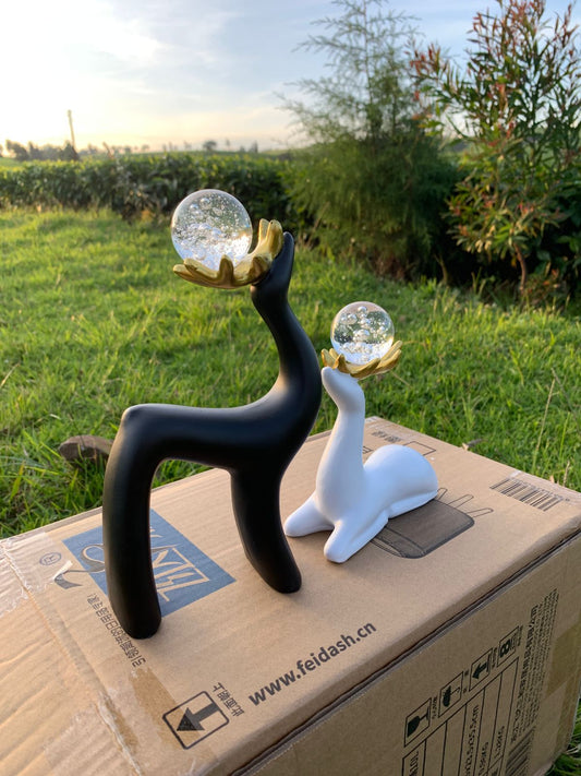 Crystal Sika Deer Ornament with Gold Horns – Luxury Home and Living Room Decor Figurine | - Elegant Households KE