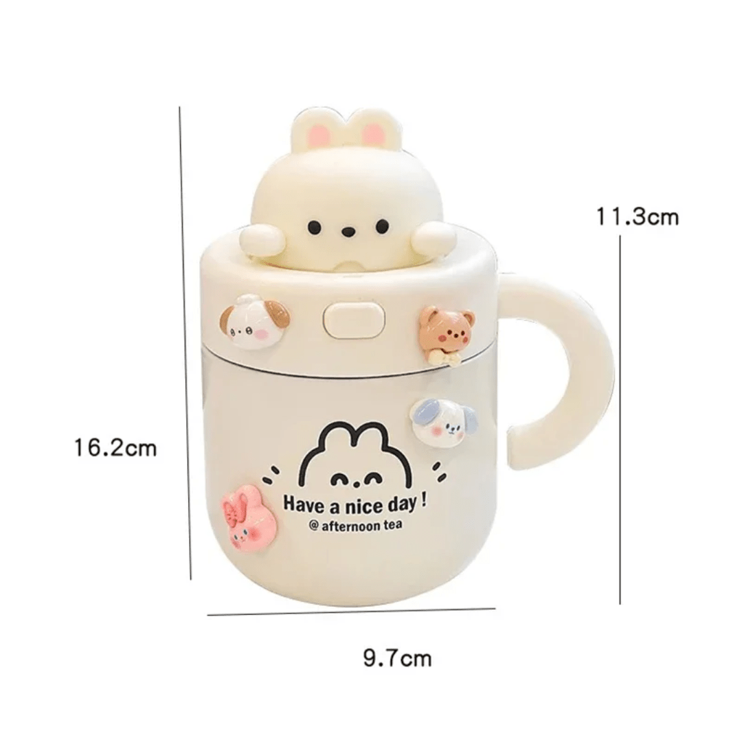 Cute bear rabbit thermos,kawaii straw with lid | - Elegant Households KE