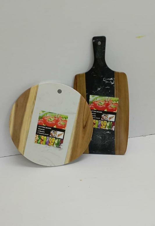 CUTTING MARBLE BOARD STONE + ACACIA or SERVING tray/Chopping board | - Elegant Households KE