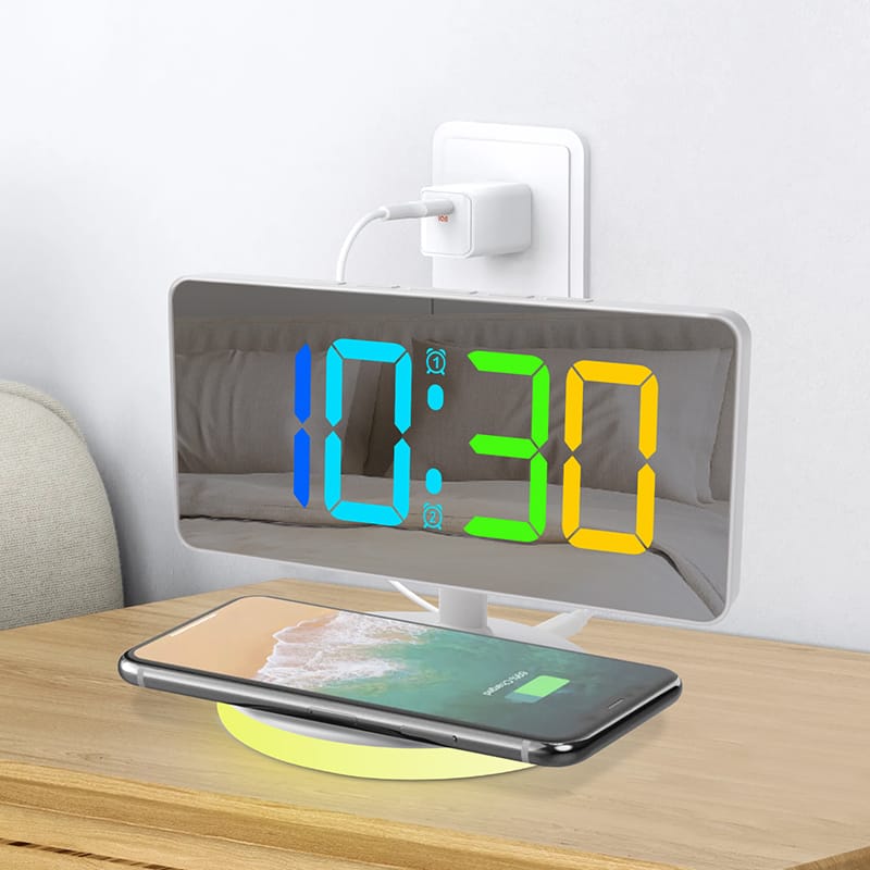 Digital Alarm Clock with LED Display and Wireless Charger | - Elegant Households KE