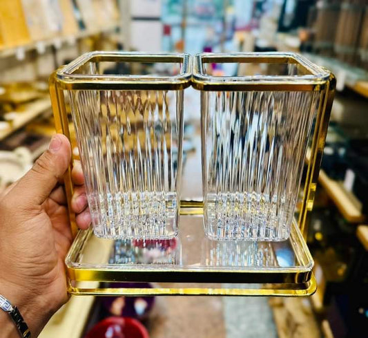 Double Acrylic Cutlery's / Spoon Holder With A Golden Stand | - Elegant Households KE