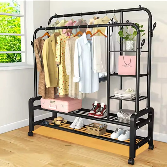 Double Layer Garment Rack Floor Standing Clothes Hanger | - Elegant Households KE