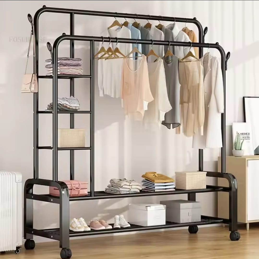 Double Layer Garment Rack Floor Standing Clothes Hanger | - Elegant Households KE