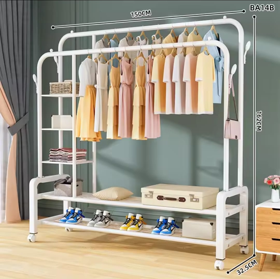 Double Layer Garment Rack Floor Standing Clothes Hanger | - Elegant Households KE