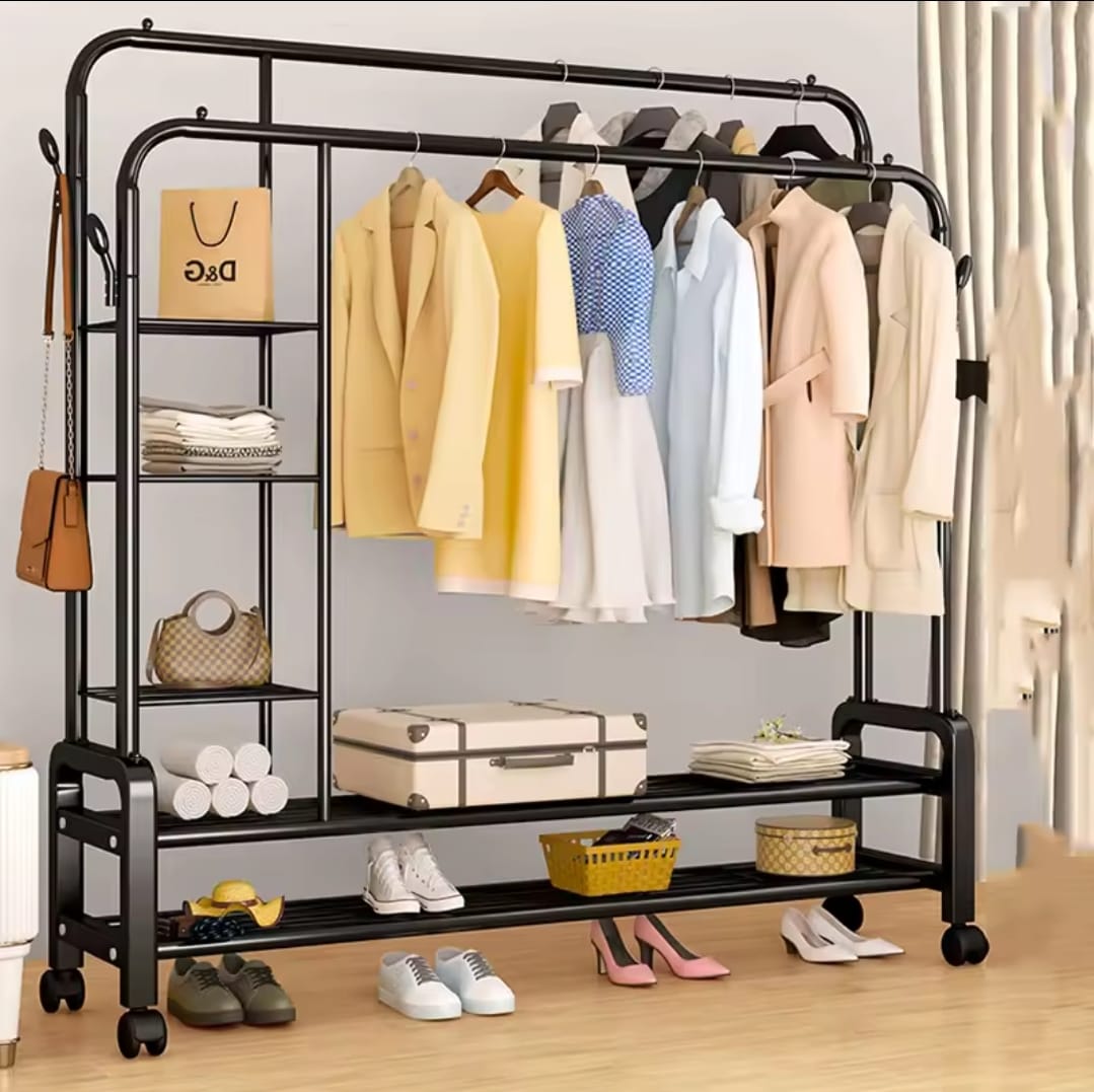 Double Layer Garment Rack Floor Standing Clothes Hanger | - Elegant Households KE