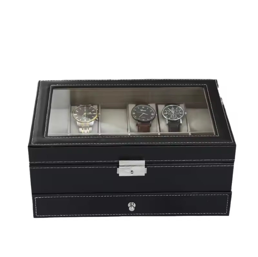 DOUBLE LAYER WATCH ORGANIZER/STORAGE BOX WITH LOWER COMPARTMENT | - Elegant Households KE