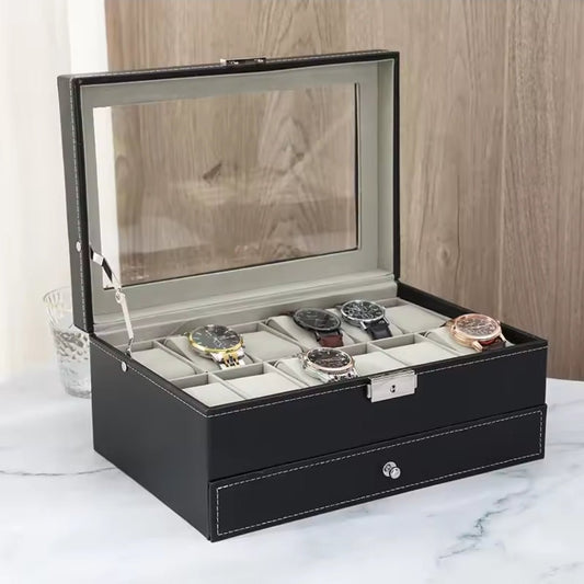 DOUBLE LAYER WATCH ORGANIZER/STORAGE BOX WITH LOWER COMPARTMENT | - Elegant Households KE
