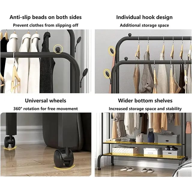 Double pole Sturdy Clothes Rack with wheels | - Elegant Households KE