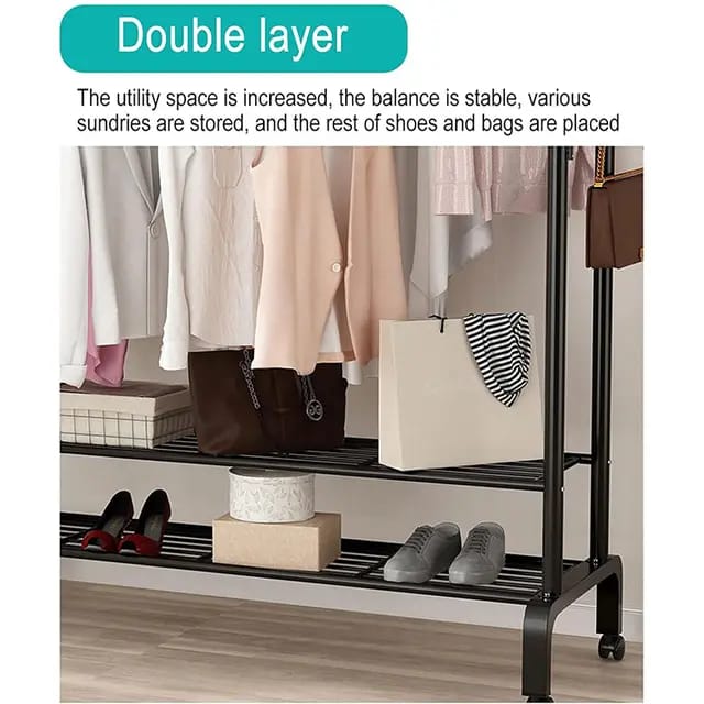 Double pole Sturdy Clothes Rack with wheels | - Elegant Households KE