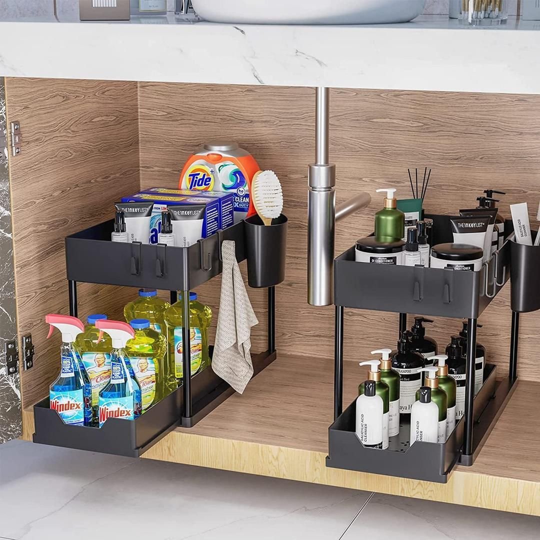 Double Sliding Under Sink Organizers and Storage | - Elegant Households KE