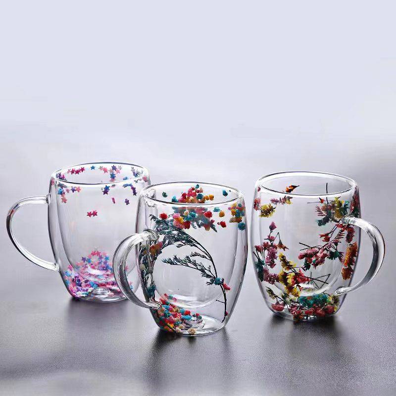 Coffee Cup Price in Kenya – Dried Flowers Double Wall Glass Insulated Coffee Mug