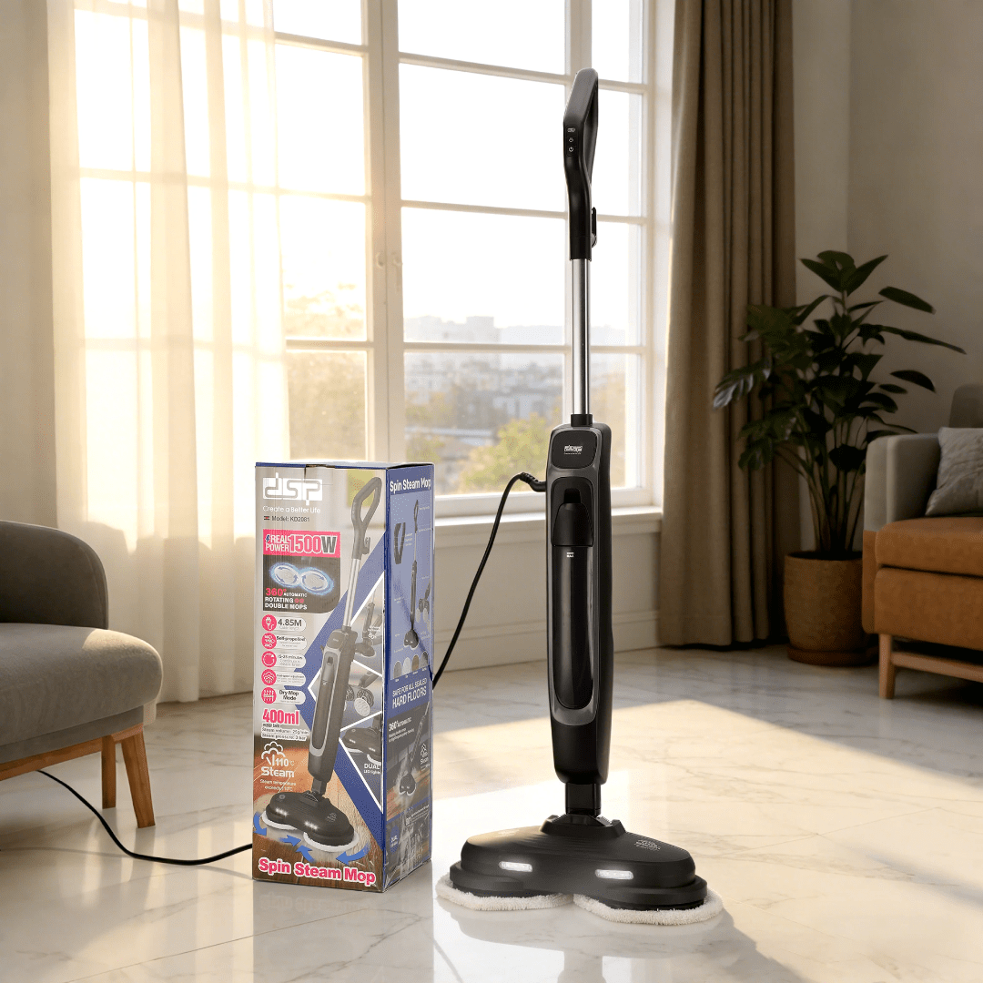 DSP 1500W Spin Steam Mop 360° Rotating Double Mop Cleaner | - Elegant Households KE
