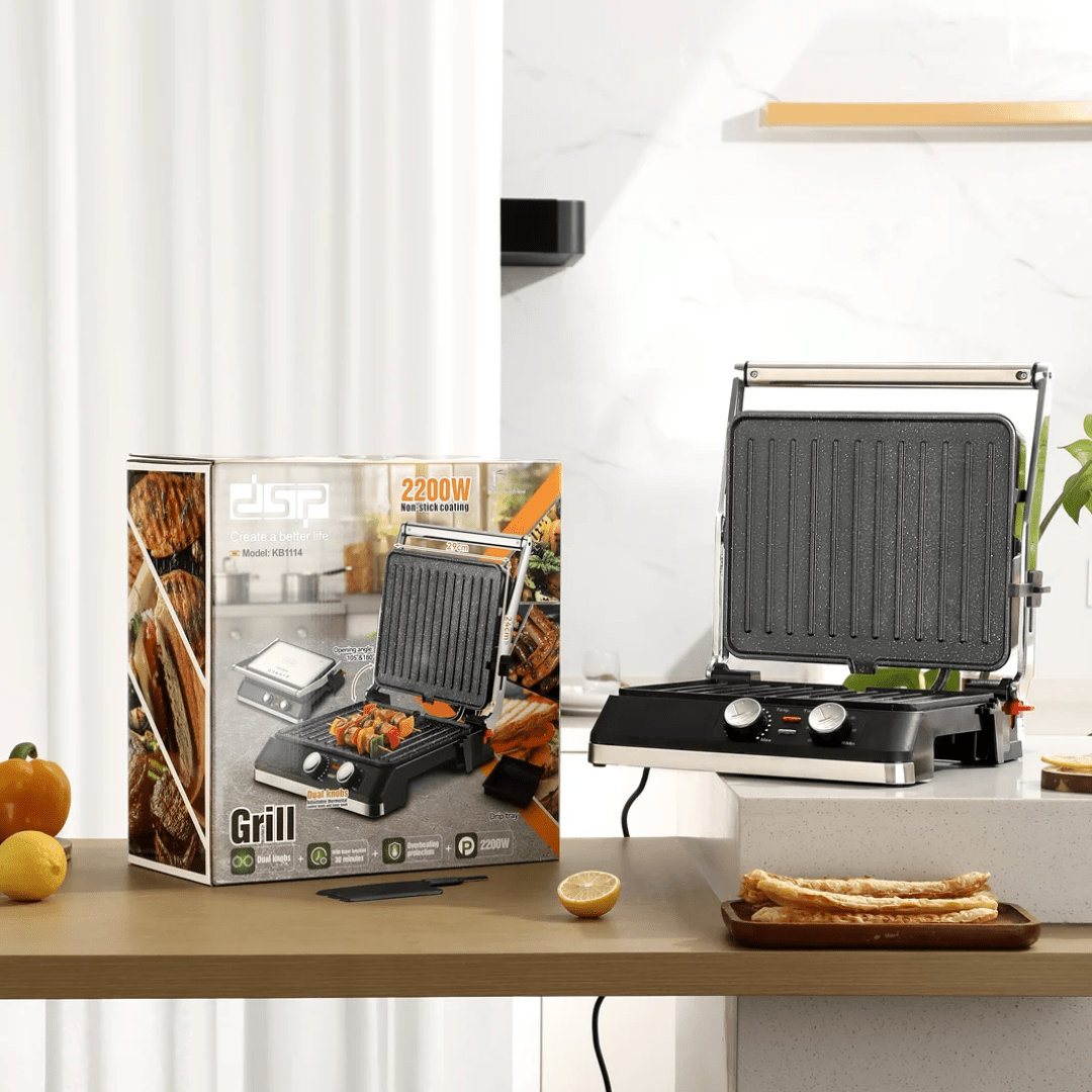 DSP 2200W Electric Grill – Non-Stick Contact Grill with Thermostat