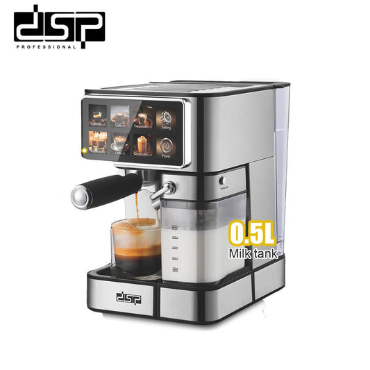 DSP KA3141 Espresso Coffee Maker 15 Bar – 1350W Automatic Milk Frother Machine with Dual Thermoblock Heating, LCD Display, 1800ml Water Tank | - Elegant Households KE