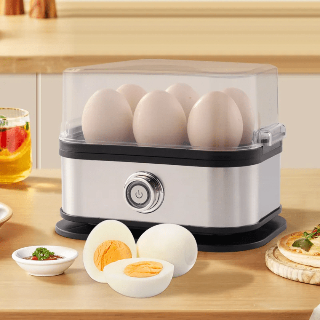 Egg Boiler - Electric 6-Egg Cooker with Timer and Measuring Cup