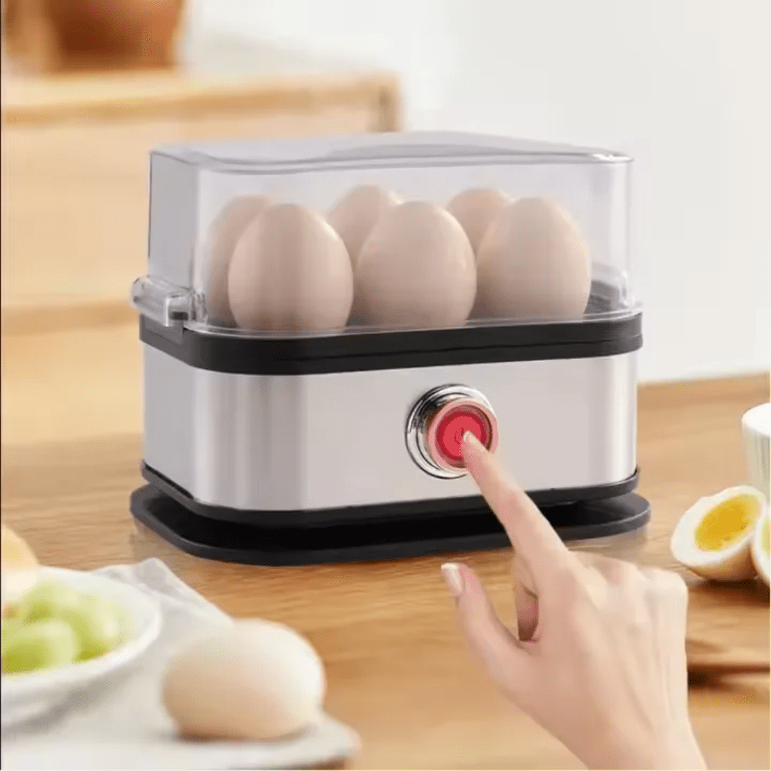 Egg Boiler - Electric 6-Egg Cooker with Timer and Measuring Cup