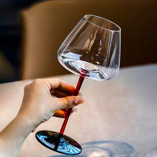 Elegant Burgundy Crystal Wine Glass Set of 6 – Luxury 470ml Red Stem and Black Bottom Crystal Wine Glasses | - Elegant Households KE