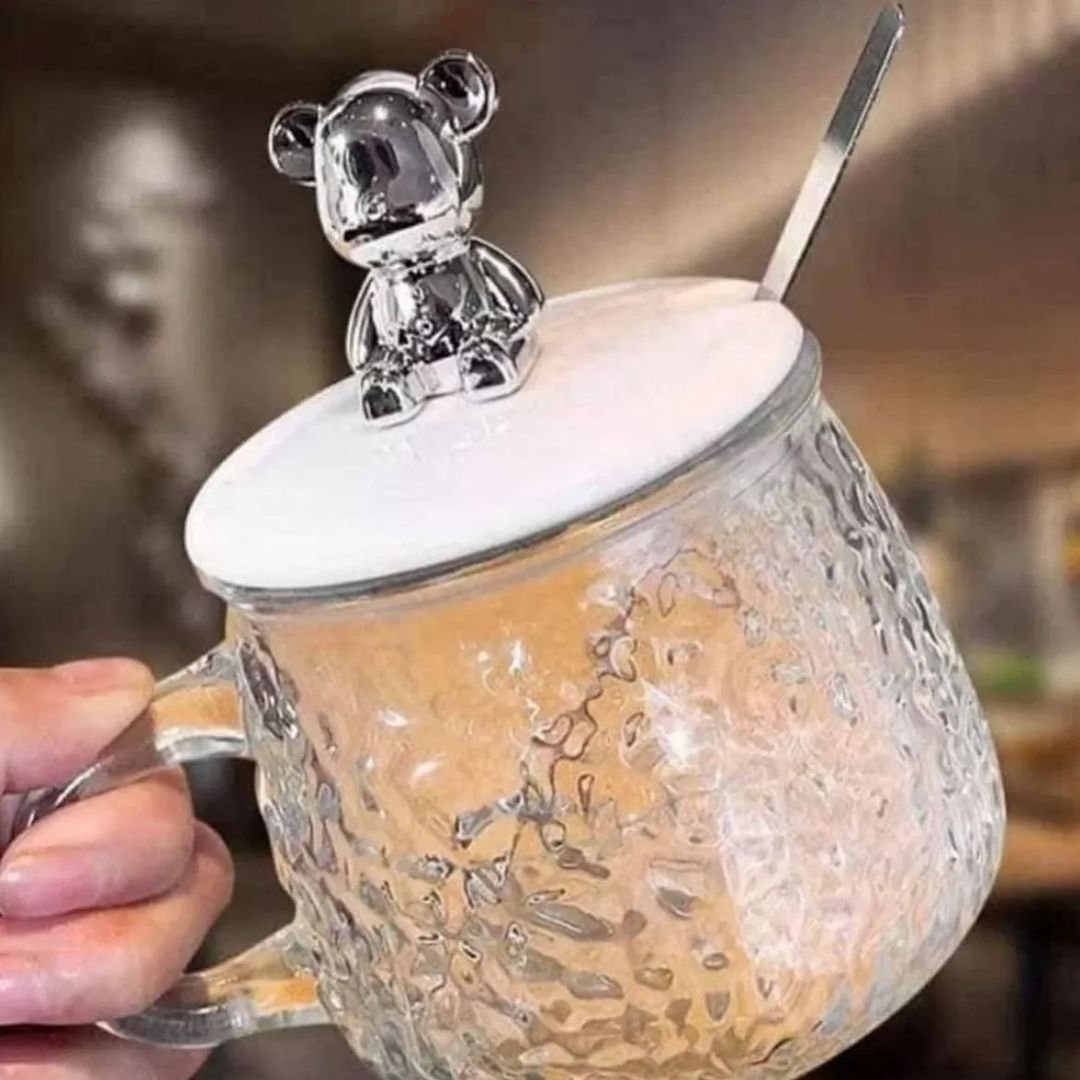 Elegant Glass Cup with Lid and Spoon | - Elegant Households KE