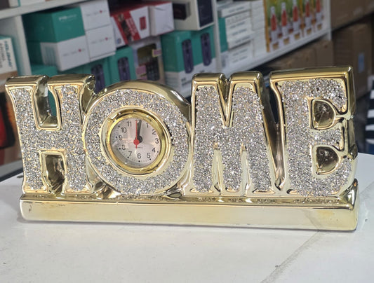 Elegant Glittery "HOME" Tabletop Clock | - Elegant Households KE