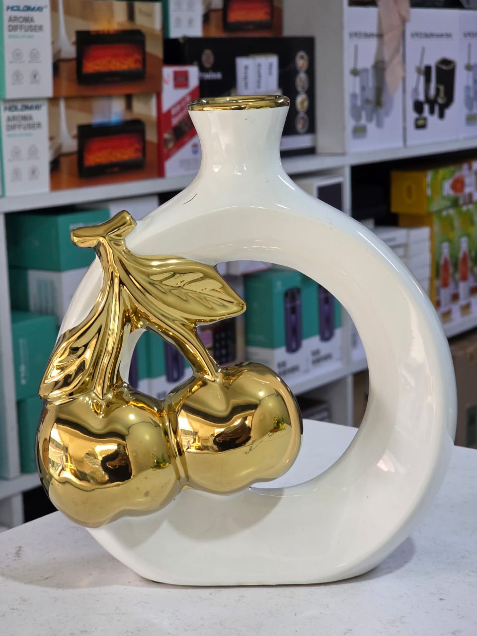 Elegant Golden Cherry Ceramic Vase | - Elegant Households KE