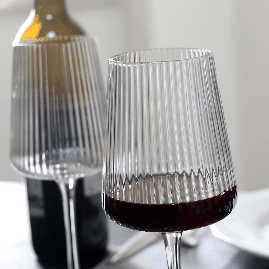 Elegant Ribbed Wine Goblets Set of 4 – 530ml Long Stem | - Elegant Households KE