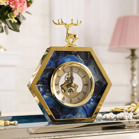 Elk Desktop Clock – Luxury Hexagon Table Clock with Gold Accents | - Elegant Households KE