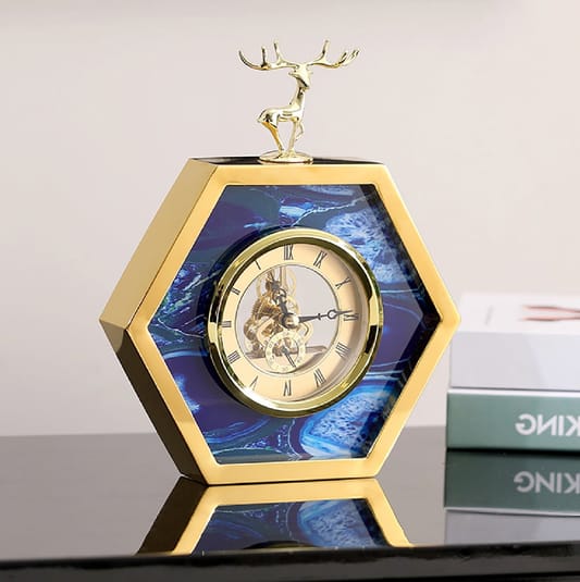 Elk Desktop Clock – Luxury Hexagon Table Clock with Gold Accents | - Elegant Households KE