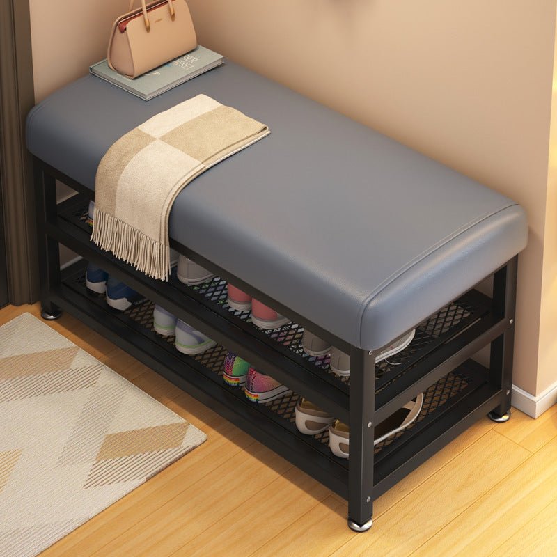 Entryway Shoe Rack Bench with Padded Seat – Metal Frame Storage Shelf | - Elegant Households KE