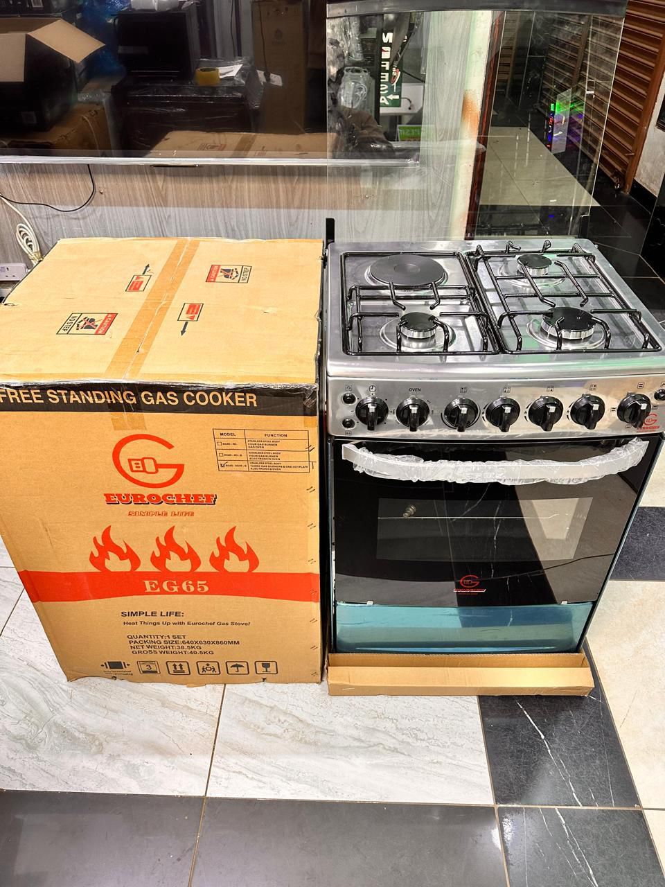 Eurokechef 3Gas+1 Hotplate size 60 by 65 cooker | - Elegant Households KE