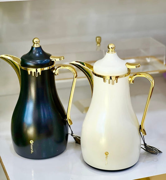 Feenik 1.0L Double - Walled Vacuum Flask with Gold Design | - Elegant Households KE