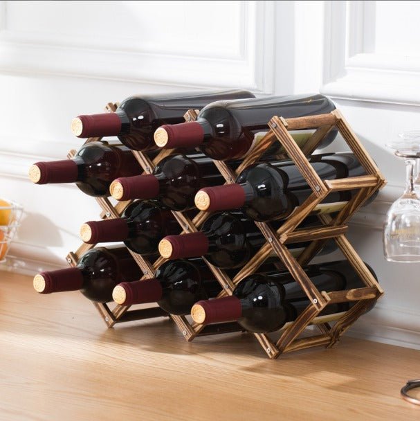 Foldable 10 Slot wooden wine bottle rack | - Elegant Households KE
