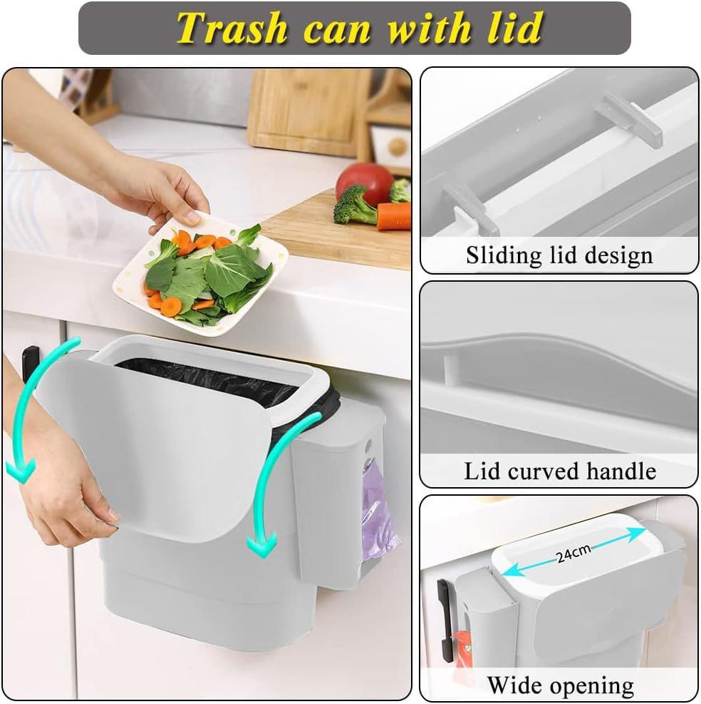 Foldable Kitchen Hanging dustbin with 2 Trash Bags Storage cans | - Elegant Households KE
